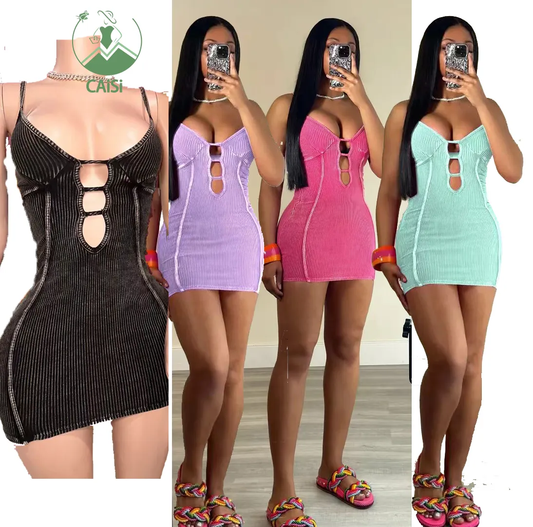 Hot Women's Clothing Knit Casual Dresses Cotton Beach Sun dress Sexy Cut Out Backless Ribbed Mini Dress Lady Elegant For Women