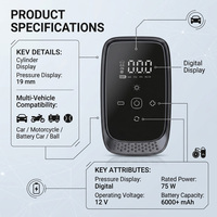 Compresseur d'air électrique portable pour pneus avec batterie externe et lumière LED pour voiture