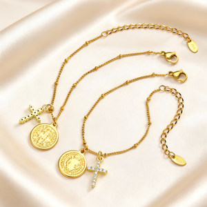 Bracelet religieux en acier inoxydable 316L et or 18 carats pour femme, avec breloques croix en zircon cubique, Vierge <span class=keywords><strong>Marie</strong></span> et Saint Benoît, bijoux Satellite - Product Image 5