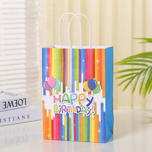 Happy Bith Day sacs-cadeaux avec poignées enfants traiter bonbons Goody sac fourre-tout sacs à main faveurs papier Kraft fête gravure impression accepter - Product Image 2