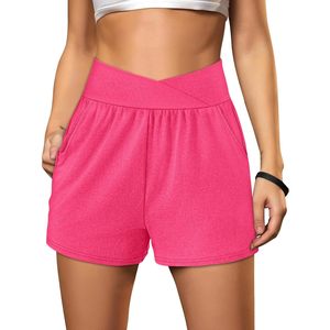 Pantalones cortos deportivos FOXA para mujer, color rosa, M, de secado rápido, con bolsillos, para yoga, correr, ropa de verano - Product Image 1