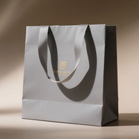 Sac cadeau en papier cartonné noir et gris, personnalisé, écologique, réutilisable, avec impression à chaud et poignée en ruban, avec votre propre logo