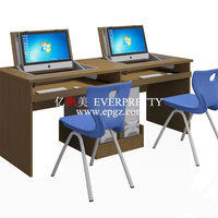 Furnitur kelas sekolah bingkai logam kayu, Set meja komputer ganda dan kursi dengan pemegang CPU