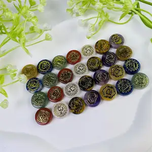 Natural high quality healing spiritual seven chakra set crystal stones carvings polished crystal rune sets for meditation