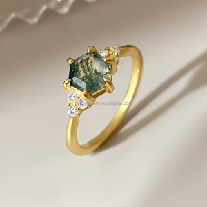 Modern Minimalist Moss Agate Octagon Bezel Set <b>Ring</b> Unique Gemstone <b>Statement</b> for Weddings and Parties <b>Ring</b> for Women - Product Image 3