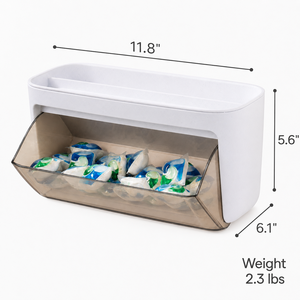 Distributeur mural de capsules de lessive avec couvercle transparent, <span class=keywords><strong>support</strong></span> pour dosettes de détergent, boîte de rangement gain de place pour tablettes avec étagère supérieure - Product Image 5