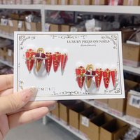 Set kuku Press-On kustom kualitas tinggi 10 buah kuku palsu panjang & dapat digunakan kembali buatan tangan untuk jari desain modis