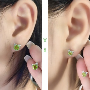 9 Aretes de Moda con Cristales Naturales de 6mm en Forma de Gato, con Gemas Coloridas, Plata 925, Joyería Antideslustre para Niñas - Product Image 4