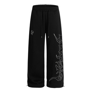 Pantalones Deportivos Y2K Streetwear Negros, Holgados, de Cintura Media, <span class=keywords><strong>Pierna</strong></span> Ancha, 100% Algodón, con Estampado <span class=keywords><strong>Tribal</strong></span> Gótico, Casuales, con Cordón Ajustable en los Tobillos, para <span class=keywords><strong>Hombre</strong></span> - Product Image 1