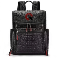 Sac à dos en cuir véritable style coréen à grain crocodile, unisexe, pliable, léger, multifonctionnel, sac d'école pour étudiants