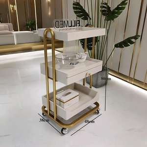 รถเข็นหรูหราคุณภาพสูงสำหรับร้านเสริมสวยดูแลผิว พร้อมชั้นวางของไม้ รถเข็นอุปกรณ์โลหะและพลาสติก - Product Image 6