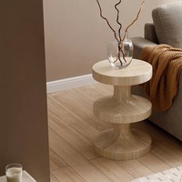 ModHomi Moderner Fiberglas-Beistelltisch Travertin-Optik Sanduhr-Endtisch Skulpturaler Runder Couchtisch Hocker Wohnzimmer