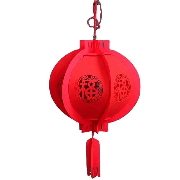 Linternas chinas rojas de fieltro, adornos para Año Nuevo Chino