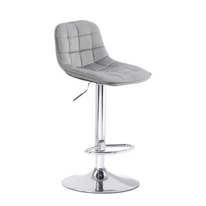Tabouret de bar rembourré en velours, hauteur réglable, base chromée, pour comptoir de bar - Product Image 5