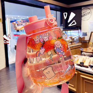 <b>Large</b>-capacity insulated water bottle, suitable for summer, portable, plastic, for students, with a sports straw. - Product Image 2