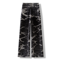 Jean en denim pour femme à motif marbré tie-dye, taille haute, coupe ample, jambe large, longueur au sol, style streetwear décontracté