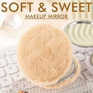 Cute Fluffy Plush <b>Compact</b> <b>Mirror</b> Round Soft Faux Fur Folding Dual Sided Pocket Makeup <b>Mirror</b> HD Glass Multi Color - Product Image 2