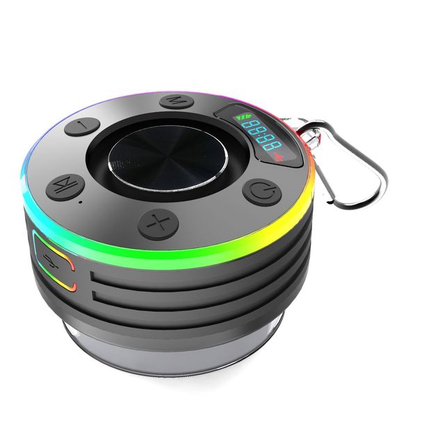Blue Tooth Shower Speakers with RGB LED Display Clock Suction Cup IPX7 Waterproof FM Radio Music Player for Home Theatre Use