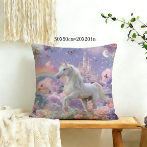 Fodera per <span class=keywords><strong>cuscino</strong></span> da divano con stampa fronte-retro a forma di fiore di <span class=keywords><strong>unicorno</strong></span> arcobaleno, <span class=keywords><strong>federa</strong></span> decorativa quadrata per cuscini da camera - Product Image 5