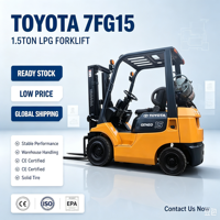 Chariot élévateur à gaz GPL Toyota 7FG15 d'occasion en promotion avec moteur 4Y d'origine, capacité 1,5 tonne, pour entrepôt et conteneurs, certifié CE
