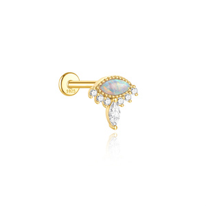 ต่างหูห้อยทรงเรขาคณิตประดับทอง 18K บนเงินแท้ S925 แบบเกลียวใน สำหรับผู้หญิง - Product Image 4