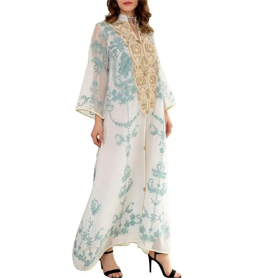 Women Muslim Dresses Middle East Dubai Arab Long Sleeve Evening Dress Fashion Embroidered Kaftan Robe Ladies Muslim