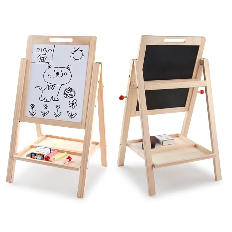Double-sided Sketchpad Christmas Best Toy Gift Height Magnetic Wooden Art Easel Kids Drawing Board For Painting