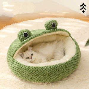 Fabrik Großhandel Plüsch warmes Hunde bett drei kleine Frosch Serie Katzen nest Herbst und Winter Leder Haustier Bett - Product Image 4