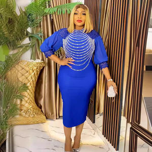 Robe en dentelle à demi-manches pour femmes, mode européenne et américaine, <span class=keywords><strong>grande</strong></span> <span class=keywords><strong>taille</strong></span> africaine, <span class=keywords><strong>jupe</strong></span> <span class=keywords><strong>longue</strong></span> permanente - Product Image 6