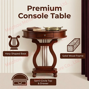 23.6" Harp Semi-Circle Top Drawer Cherry Narrow <strong>Entry</strong> <strong>Table</strong> - Traditional Solid Wood Console <strong>Table</strong> for Hallway Living Room - Product Image 5