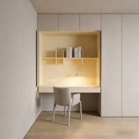 Bibliothèque à portes coulissantes avec bureau dissimulé, commode en bois crème - Personnalisable OEM