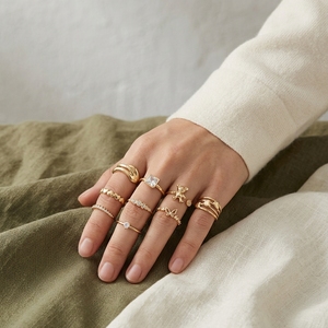 RM1650 Chic MinimalบางMinimalist 18K GoldเพชรCZหัวใจผีเสื้อหมีอุ้งเท้าซ้อนแหวนหมั้นแหวนของขวัญสําหรับเธอ - Product Image 3