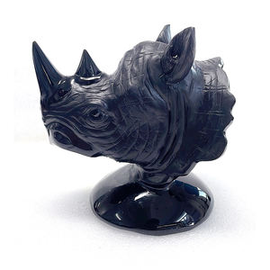Scultura <span class=keywords><strong>di</strong></span> Rinoceronte in Pietra Nera Naturale Intagliata a Mano, Decorazione per <span class=keywords><strong>Giardino</strong></span> e Casa in Stile Animale, Artigianato Scolpito - Product Image 2