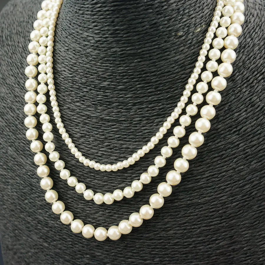 Mode verre perle collier de perles bijoux femme en gros éclaté chandail chaîne imitation perle