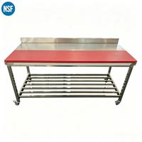 Plan de travail commercial en acier inoxydable avec crédence, étagère inférieure à lattes et roulettes, table de préparation pour cuisine de restaurant