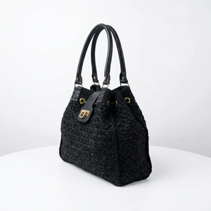 Bolso de Rafia Tejido a Crochet Estilo Vintage para Mujer, con Forro de Poliéster, Color Negro Suave, para Todas las Temporadas, Cierre Personalizado - Product Image 3