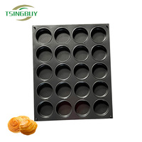 Bandeja de Hornear Redonda Antiadherente de Acero Aluminizado para Cupcakes, Muffins, Panqueques, Hamburguesas y Bollos, con 20 Moldes