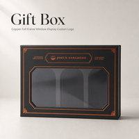 Boîte cadeau noire personnalisée avec fenêtre, cadre en feuille de cuivre, motif gaufré, insert OEM