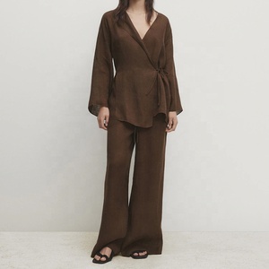 Nouveau design <span class=keywords><strong>pantalon</strong></span> doux en coton et <span class=keywords><strong>lin</strong></span> mélangé pour femmes, respirant, léger, <span class=keywords><strong>pantalon</strong></span> droit de <span class=keywords><strong>grande</strong></span> <span class=keywords><strong>taille</strong></span> - Product Image 1