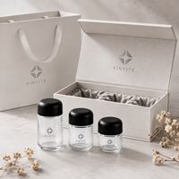 Pot en verre transparent avec logo personnalisé, 60, 90, 120 ml, couvercle sécurité enfant, flacon de stockage pour herbes, option boîte cadeau et sac en papier