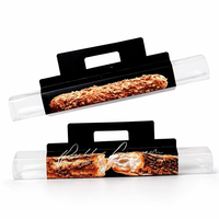 Boîte de boulangerie rectangulaire transparente personnalisée en PET avec poignée pour croissants longs, pâtons de pâte feuilletée, rouleaux Yaki, baguettes, pains à hot-dogs