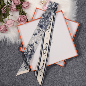 Écharpe en soie vintage florale pour femmes, 100x6 cm, accessoires pour cheveux, écharpe longue et étroite pour mariage et fête - Product Image 2