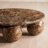 Newstar Moderne Emperador Gris Marbre Table Basse Ensemble Salon Pierre Table Base Travertin Table Basse avec 5 Boules Jambe