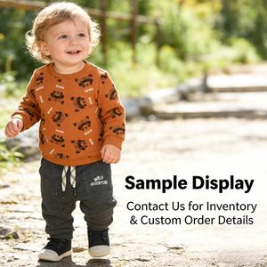 Ensemble de survêtement personnalisé pour bébés garçons à imprimé léopard, 69% polyester, 28% coton, 3% élasthanne, tenue en 2 pièces pour nourrissons et tout-petits, ensemble de vêtements pour bébés - Product Image 2