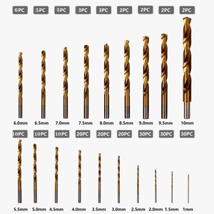 Twist Drill Bit Set 1-10mm <b>Titanium</b> Plated Straight Shank Wood Drilling 230 Pc Plastic Box - Product Image 1