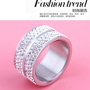 <b>Crystal</b> <b>Ring</b> 12mm Stainless Steel Double Row Diamond Set Wedding Band Unisex Jewelry - Product Image 2