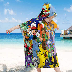 Serviette de plage à capuche pour enfants personnalisée avec un motif de dessin animé mignon Pokemoned, poncho doux et absorbant en coton biologique, serviettes de bain pour enfants - Product Image 3