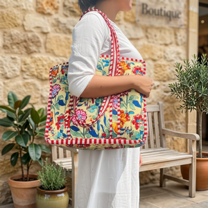 Grand sac fourre-tout en coton à motifs floraux, style bohème, avec fermeture à glissière - Multicolore, durable - Product Image 2