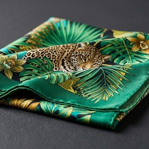 Pañuelo de Seda con Estampado de Leopardo Tropical, Accesorio de Moda para Mujer, Pañuelo de Lujo con Diseño Estampado para Verano - Product Image 1