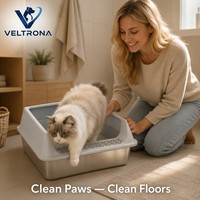 Bac à litière semi-fermé en acier inoxydable pour chat avec protection anti-éclaboussures, marchepied et tamis, toilettes pour animaux à parois hautes anti-éclaboussures, vente en gros
